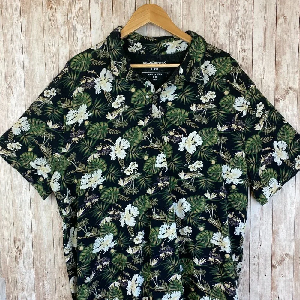 Banana Republic Tropical Print Short Sleeve Pique Polo Size XXL Tall Men